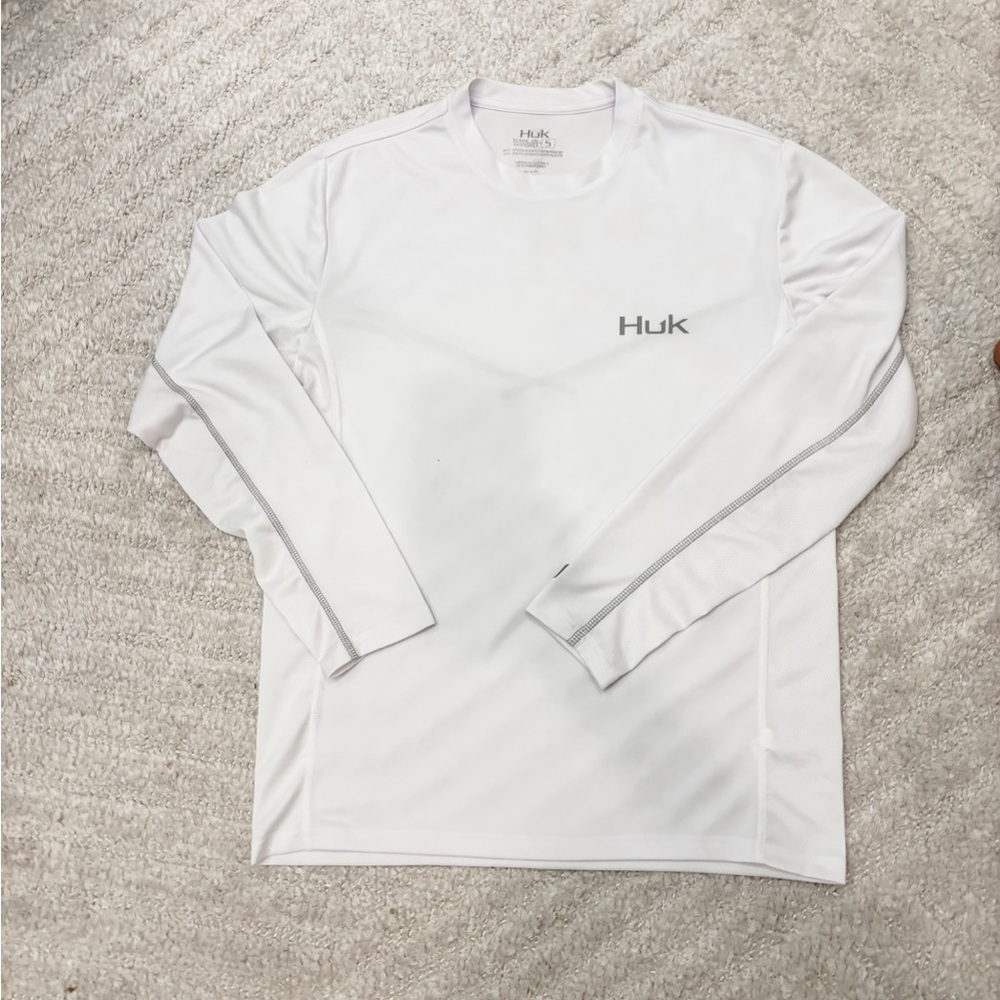 Like New! Huk Mens Long Sleeve Performance Fishing Shirt Rash Guard Small White - Picture 2 of 7